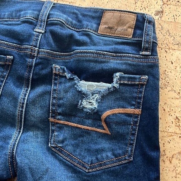 American Eagle Outfitters Next Level Stretch Blue Distressed Jean Midi Shorts - Picture 6 of 11
